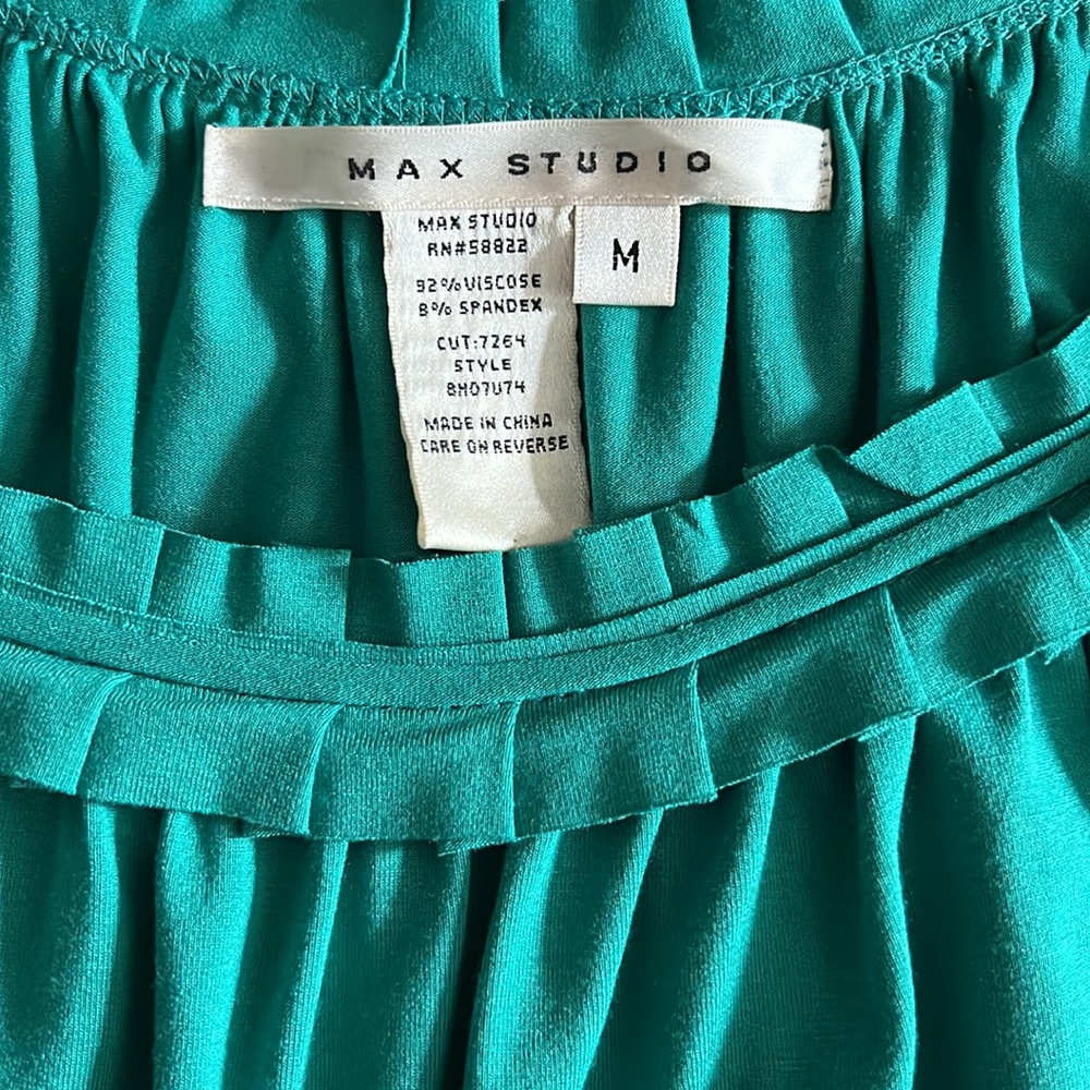 Max studio teal scoop neck top w/flutter sleeve & bubble hem sz M like new - Picture 6 of 6